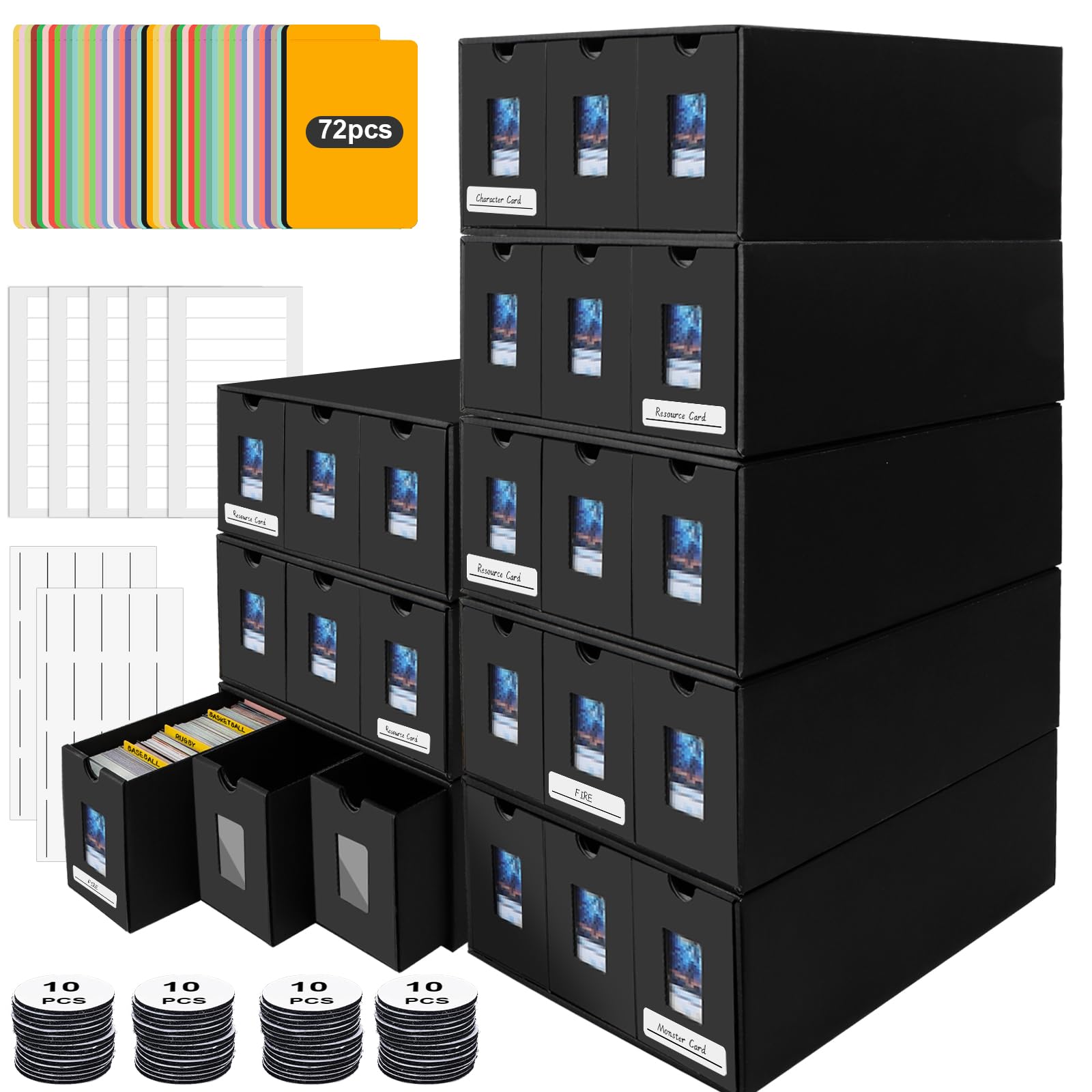 Photo 1 of ATPWONZ Trading Card Storage Box, 24000+ Cards Storage Box for Commander Display, Trading Cards Organizer with 72 Card Dividers, Labels & Tapes, Visible Card Deck Box for TCG MTG PTCG Sport Cards