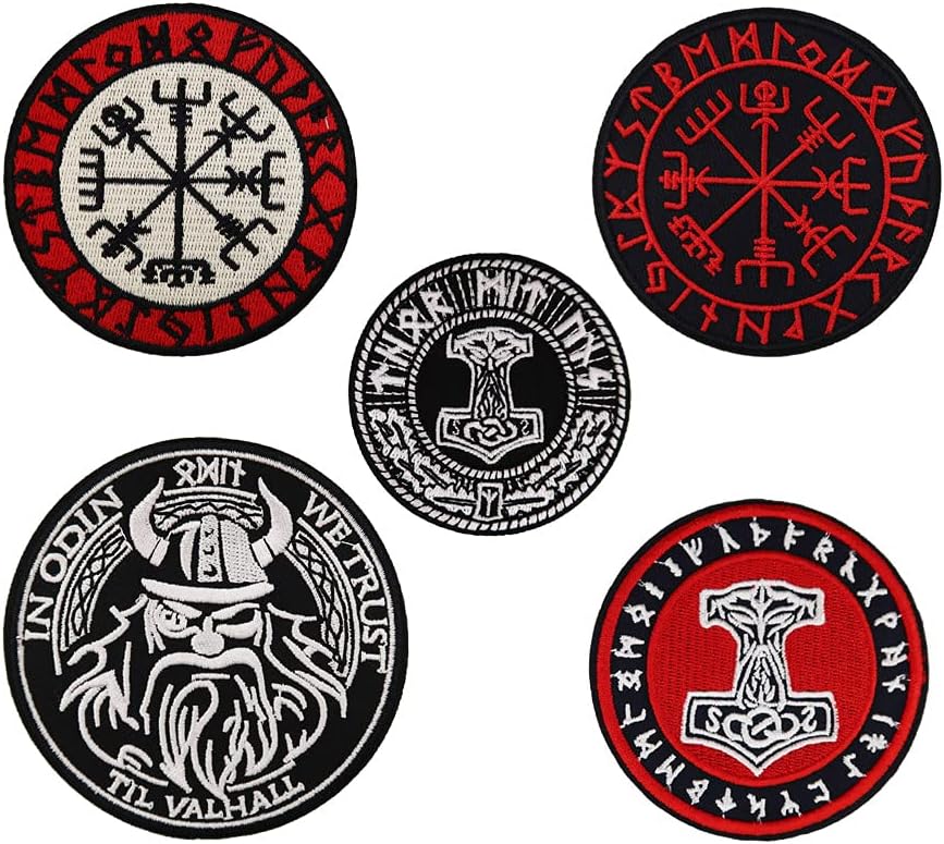 Mixed Media - Norse Viking Compass Rune Embroidered Iron On Patches Halloween Costume DIY