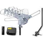 PBD Amplified Outdoor TV Antenna for Local Channels, 360&deg; Remote Rotation | High-Gain Long-Range UHF/VHF Reception, 40 Ft RG6 Cable, Mounting Pole, Dual TV Outputs, 4K/1080P, Remote Control