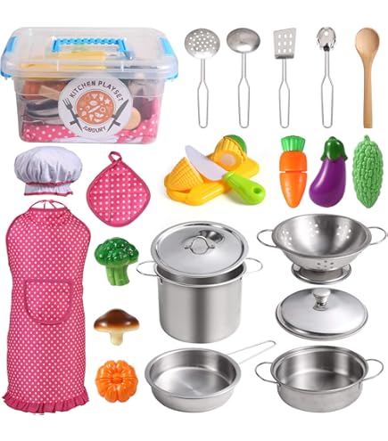 Set De Cocina De Juguete De 31 Piezas Con Ollas, Sartenes Y Verduras | Juego De Chef Para Niños 3-8 Años | Sonidos Realistas Al Cortar