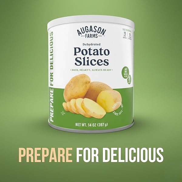 AUGASON FARMS DEHYDRATED POTATO SLICES EMERGENCY FOOD SUPPLY, 15 SERVINGS, 25 YEAR SHELF LIFE, CERTIFIED GLUTEN FREE SLICED POTATOES – DEHYDRATED MEALS, SURVIVAL FOOD CAMPING ESSENTIALS CAN