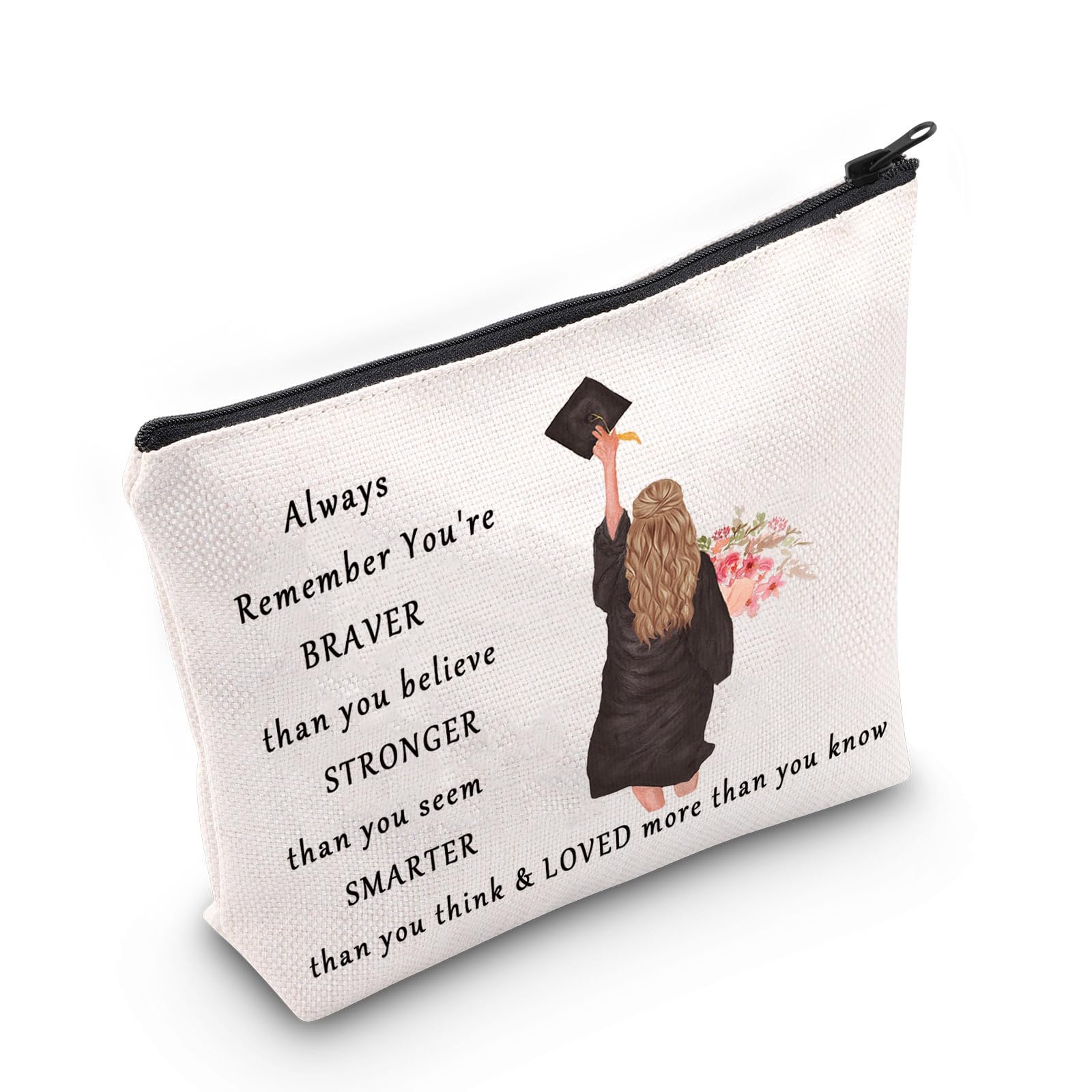 LEVLO Graduation Cosmetic Make up Bag Graduation Class Gift You Are Braver Stronger Smarter Than You Think Makeup Zipper Pouch Bag For Women Girls, Graduation Bag, Tote Bag