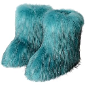 Women's Faux Fur Boots Fluffy Furry Mid-Calf Snow Boots Warm Plush Winter Boots Round Toe Flat Heel Comfortable Indoor Outdoo