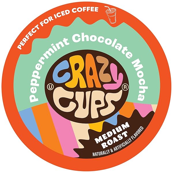 CRAZY CUPS FLAVORED COFFEE FOR KEURIG K-CUP MACHINES, PEPPERMINT CHOCOLATE MOCHA, HOT OR ICED DRINKS, 22 SINGLE SERVE, RECYCLABLE PODS