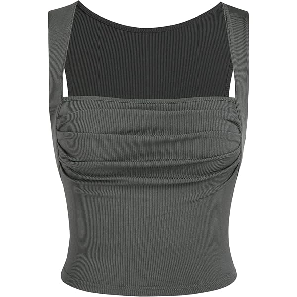 トップス LACE SQUARE HEART NECK SHORT SLEEVE GREY Women Y2k