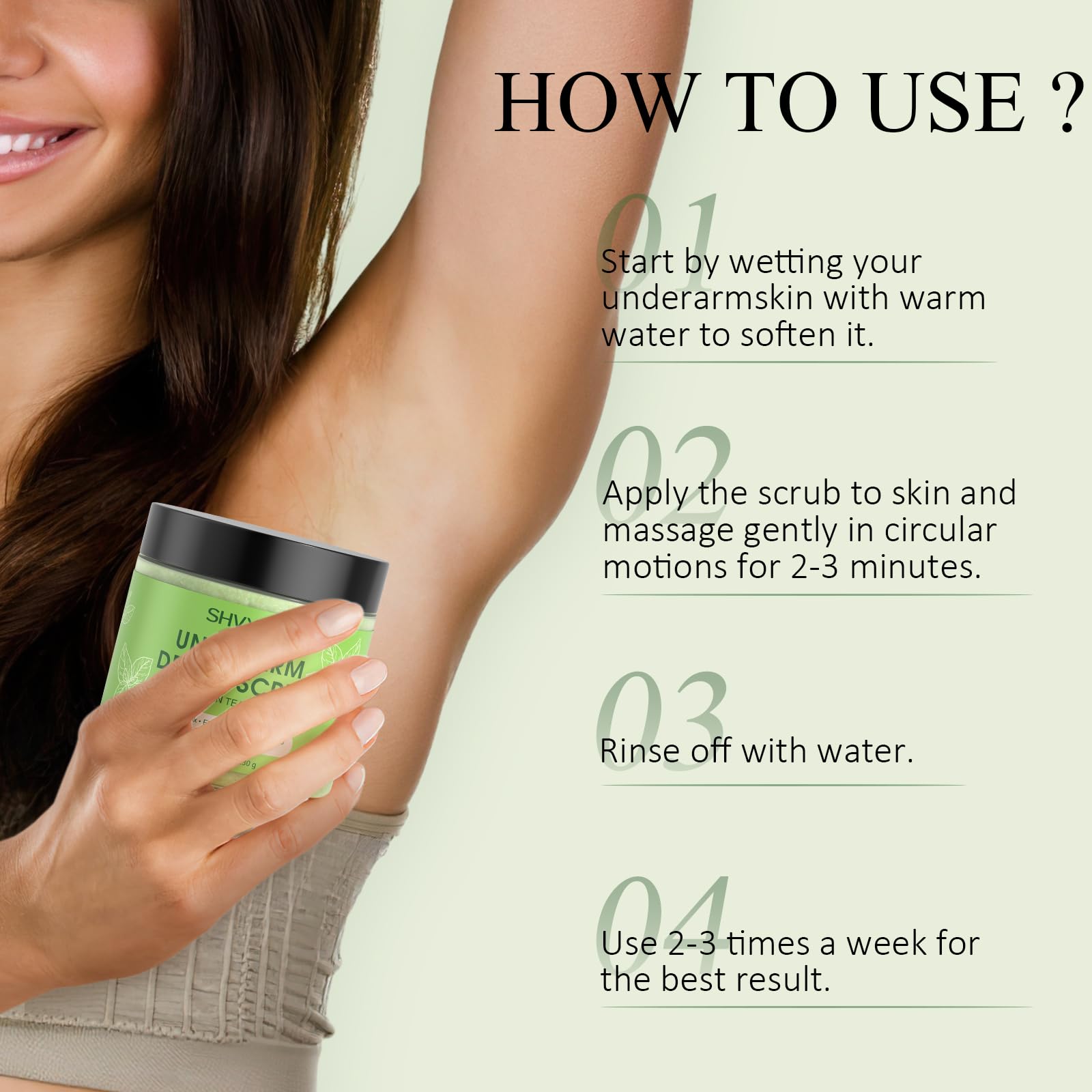 Underarm Detox Scrub, Armpit Detox Green Tea, Mint and Tea Tree Body Deodorant, Natural Dark Armpit Remover for Odors Eliminating and Exfoliating, also for Whole Body & Sensitive Skin, Unisex 8.11 Oz