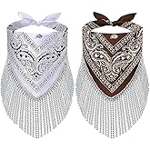 KABAKE 2 Pcs Cowgirl Fringed Bandana Rhinestone Fringe Paisley Scarf Wedding Bride Accessories for Disco Bachelorette Party