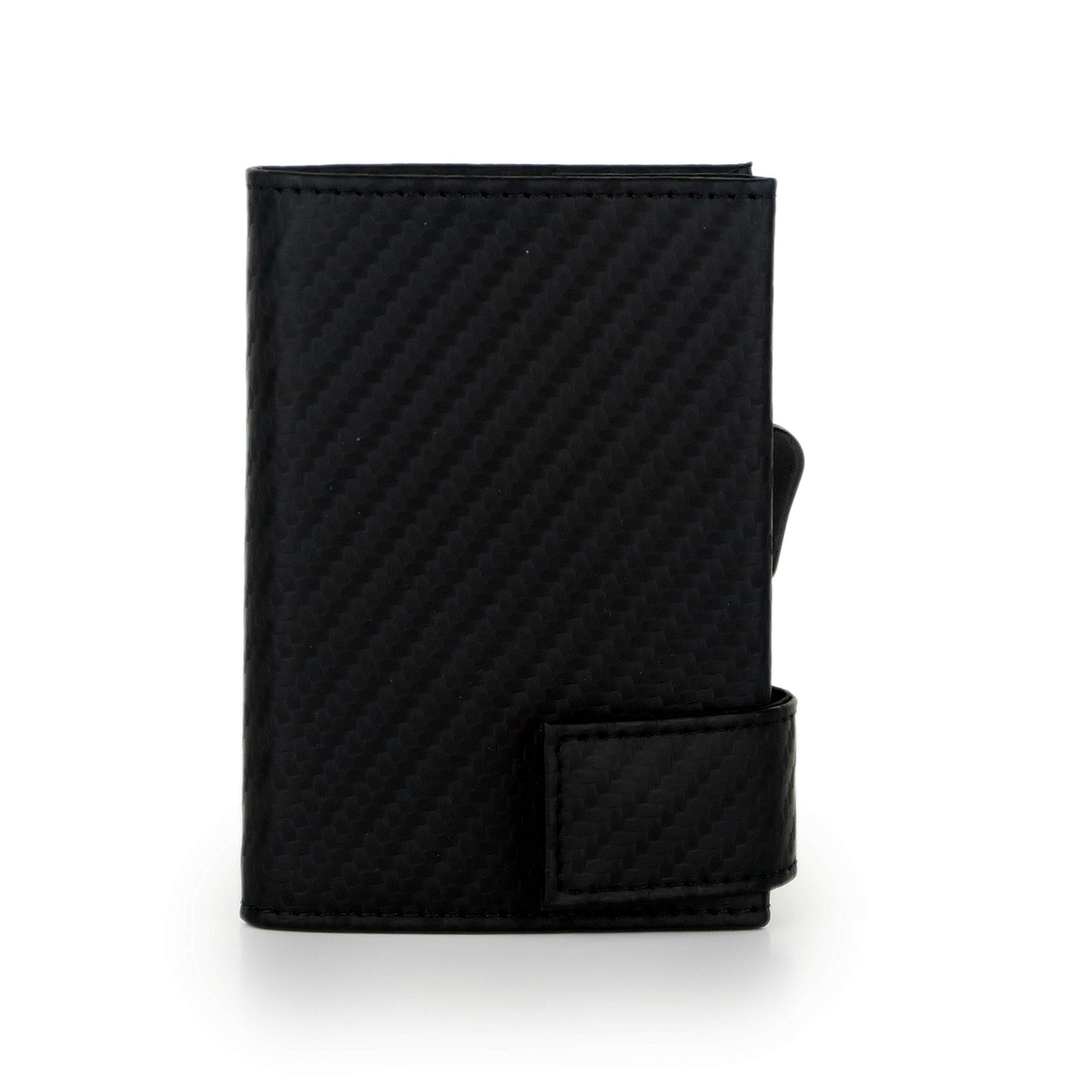 SecWal Card Case with Coin Compartment Zip, Black Carbon, Standard Size, Modern