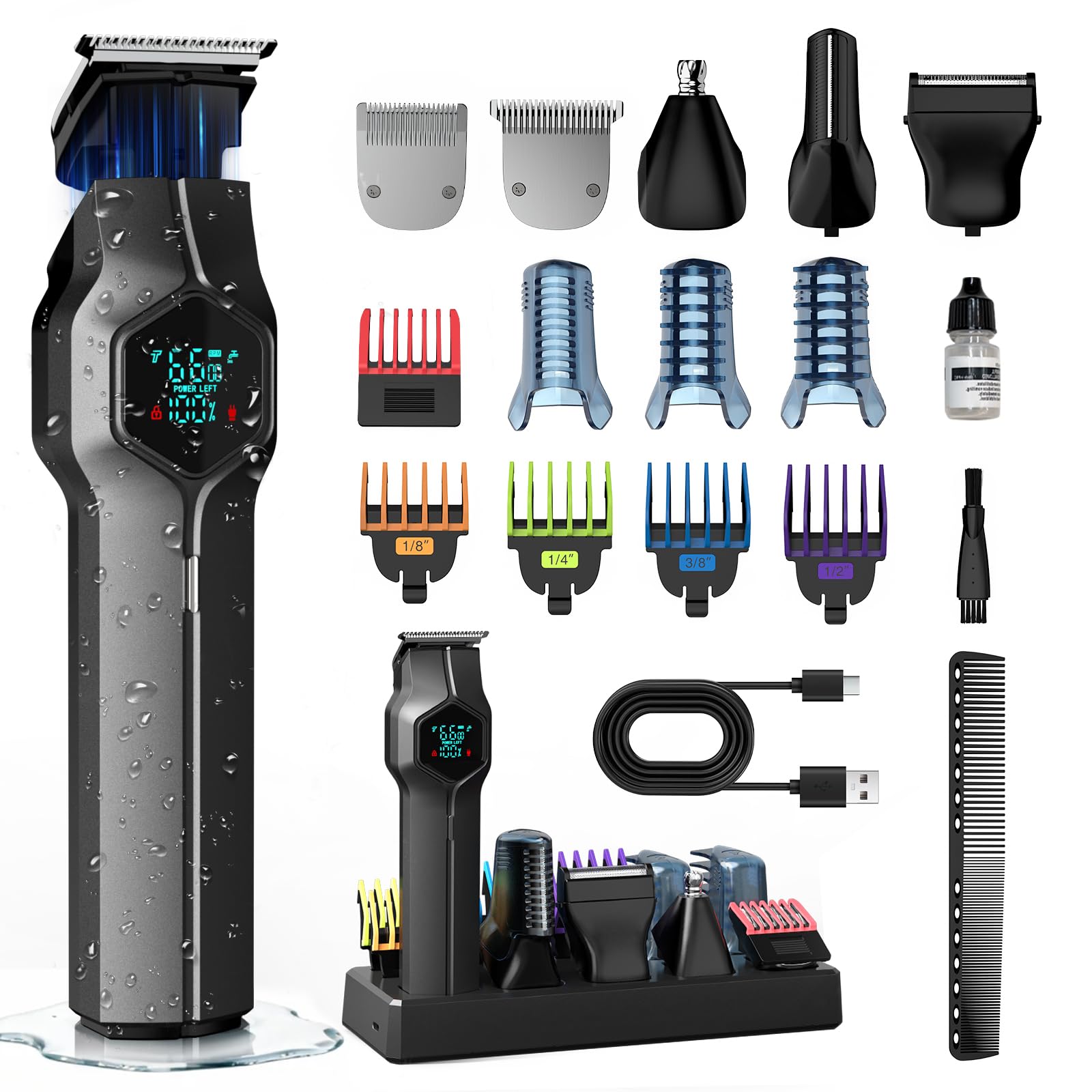 Photo 1 of TRIMX Beard Trimmer for Men, Magnetic Snap-on Replacement Heads & Charging Dock, IPX7 Waterproof Cordless Hair Clippers, Mens Grooming Kits for Mustache/Body/Face/Ear/Nose, Gray