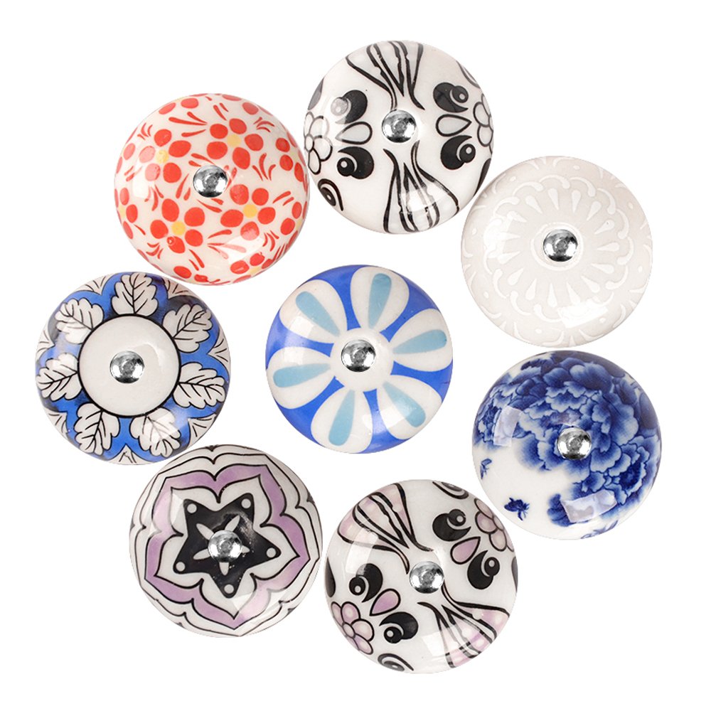 MyArmor Set of 8 Hand Painted Ceramic Decorative Knobs Handles Pulls for Furniture Door Cabinets Drawer Cupboard Kitchen Bathroom