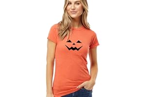 Womens Halloween Shirt - Premium Jack O' Lantern Minimalist Tee, Heather Orange