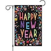 Louise Maelys Happy New Year Garden Flag Double Sided 12x18 Inch Small Burlap Party Welcome Winter Holiday Yard Outdoor Outside House Decor