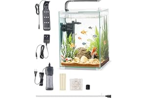 VEVOR Fish Tank Aquarium, 5 Gallon Square Ultra-Clear Glass Starter Smart Tank Adjustable 3 Color Lighting, Self Cleaning System Fishbowl for Freshwater & Saltwater Fish Home, Office, or Pet Use
