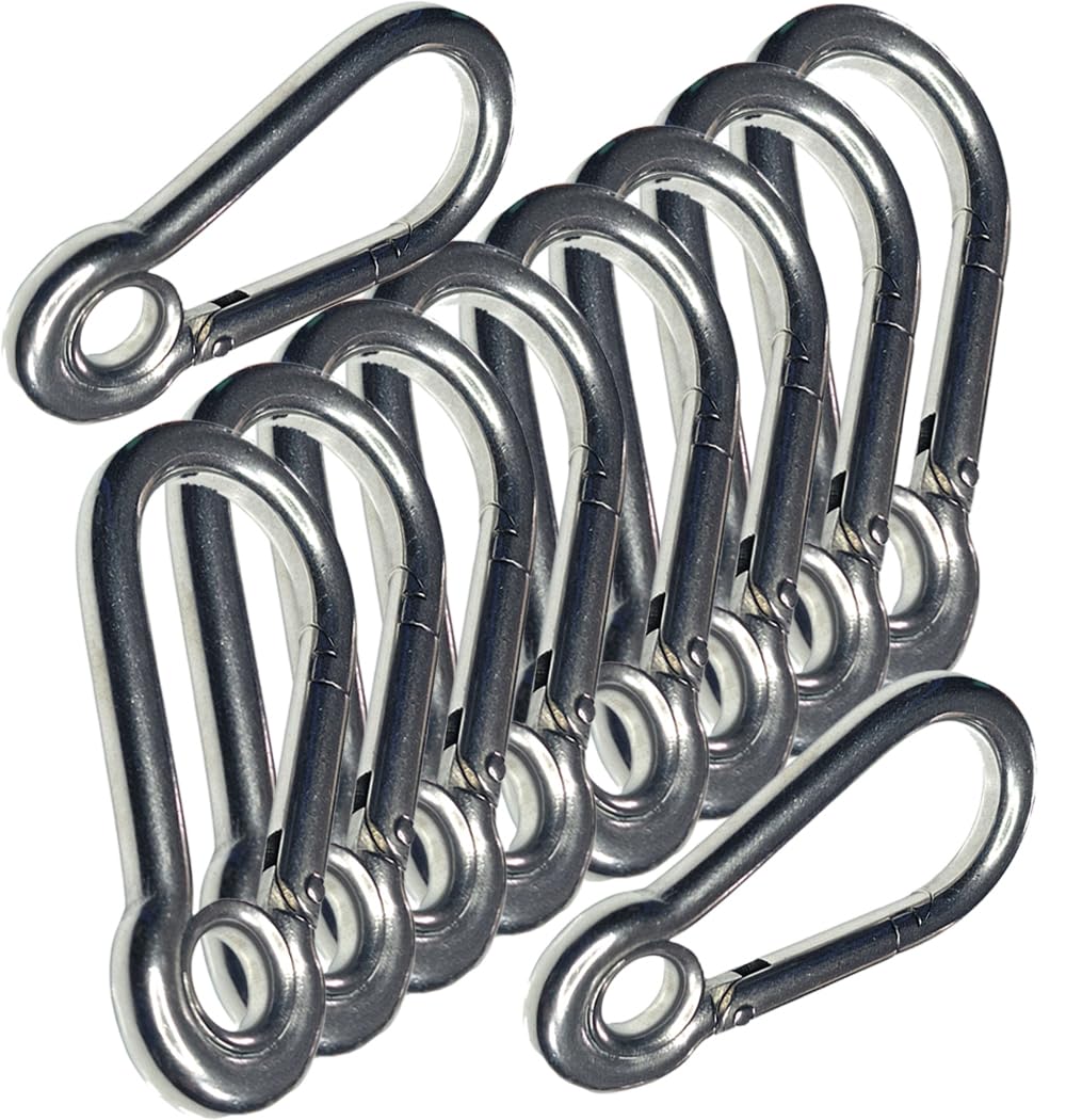 Spring Snap Eyelet Hook 316 Marine Grade Stainless Steel Carabiner Clip – Heavy Duty Locking Snap for Camping, Fishing, Traveling, Home & Outdoor Use – Rust Resistant (M4 x 40-10PCS)