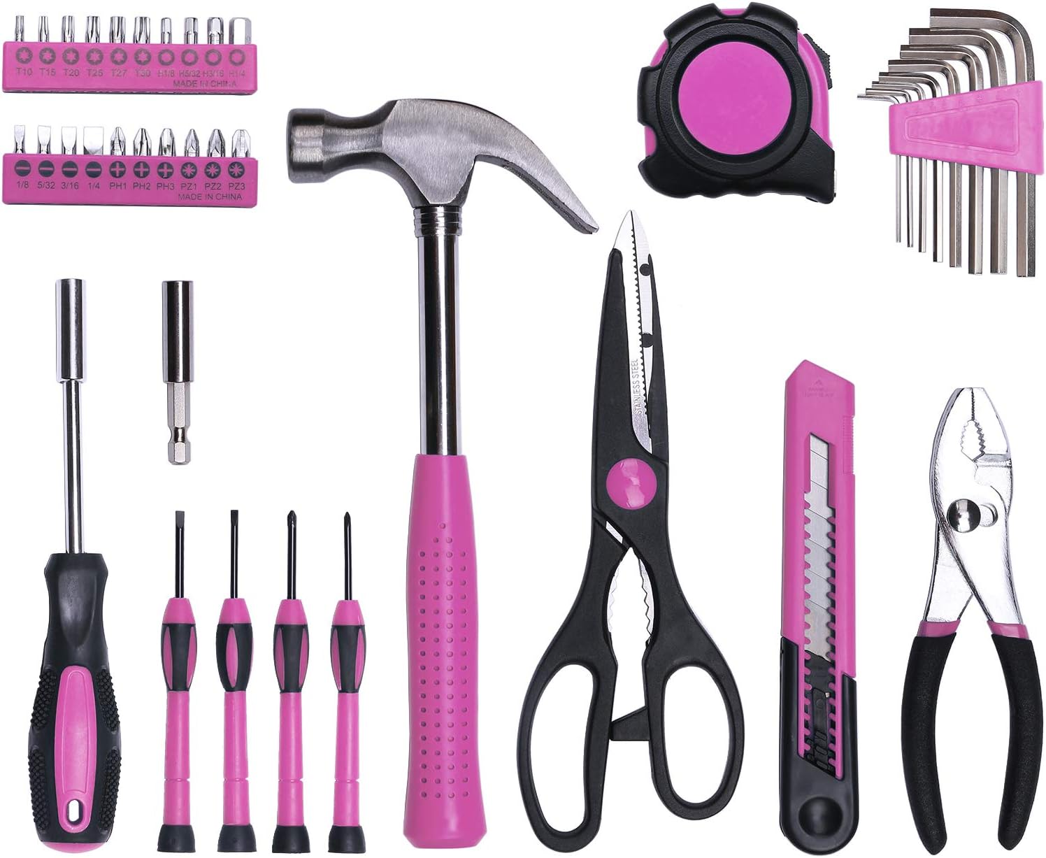 40-Piece All Purpose Household Pink Tool Kit for Girls, Ladies and Women - Includes All Essential Tools for Home, Garage, Office and College Dormitory Use - - 