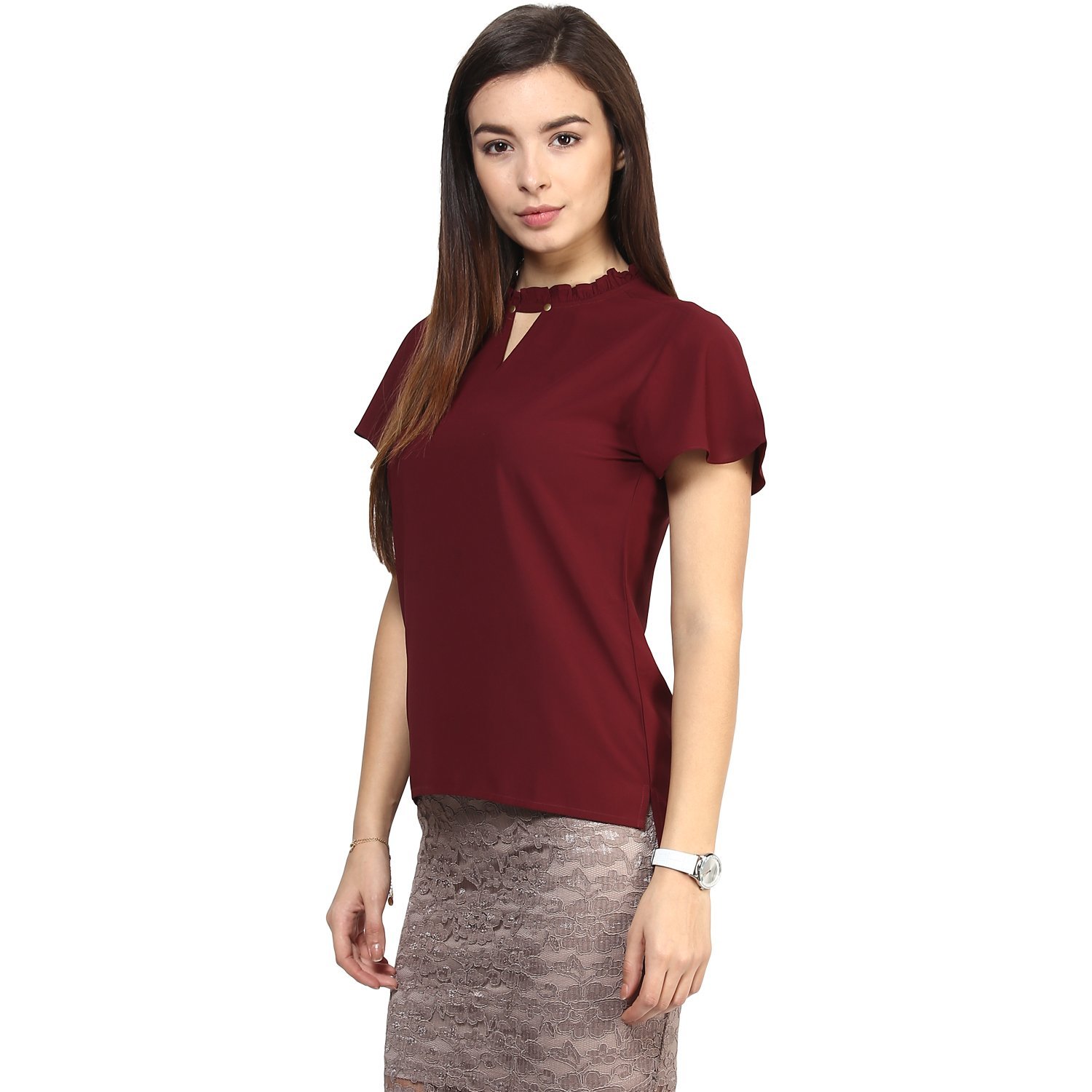 rare women burgundy georgette top (ep1227a)