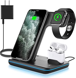 WAITIEE Wireless Charger 3 in 1, 15W Fast Charging Station for Apple iWatch SE/6/5/4/3/2/1,AirPods Pro, Compatible with iPhone 12/12 Pro Max/11 Series/XS Max/XR/XS/X/8/8 Plus/Samsung Galaxy (Black)