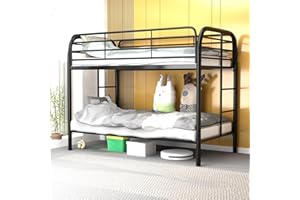 GangMei Twin Over Twin Bunk Bed with Enclosed Guardrail, Full Over Full Bunk Bed for Kids Boys Girls Teens Adults, Heavy Duty Metal Frame, Double Sided Ladder, Black