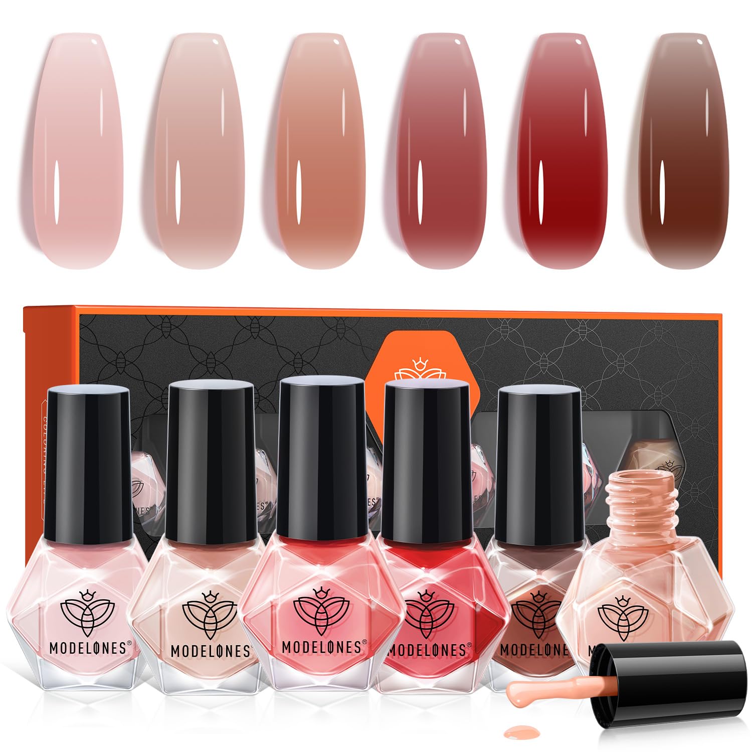 Modelones Jelly Nail Polish of 6 Colors Sheer Nude Mini Nail Polish Set Natural Jelly Red Pink Brown Colors Quick Dry Nail Polish Kit for DIY Easter Nail Art Salon Home Gift for Women Girl - Image 8