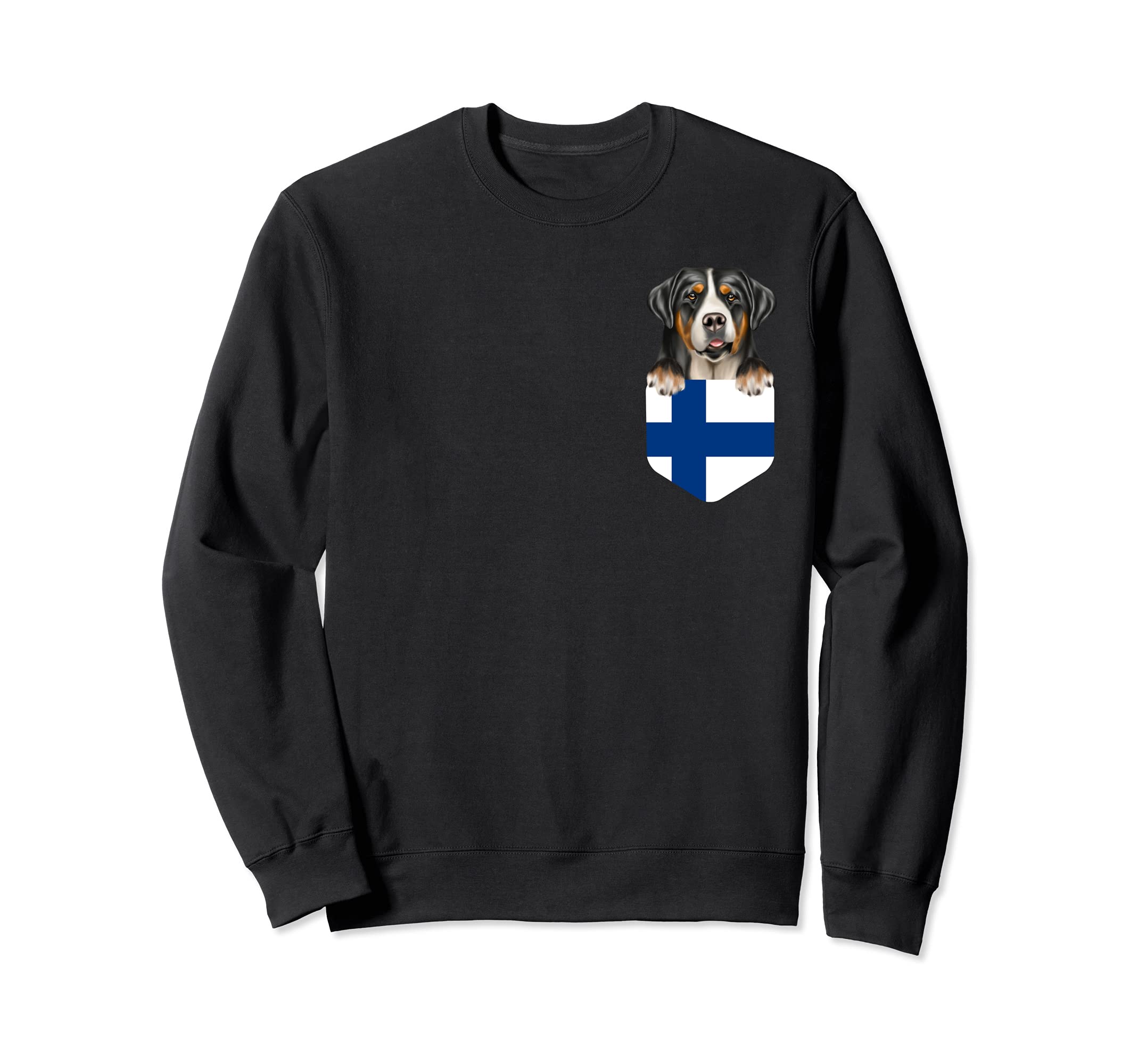 Finland Flag Greater Swiss Mountain Dog Dog In Pocket Sweatshirt