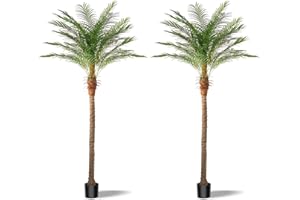VITALISMO Artificial Phoenix Palm Tree 9ft Tall 2 Set – Fake Large Tropical Tree with 21 Adjustable Leaves, Outdoor Indoor Faux Sago Palm Plant for Living Room Patio Poolside Yard Decor (2, 9ft)