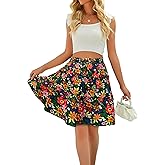 XSRYT Womens Summer Floral Print Knee Length A Line Flared Swing Mini Skirts Drawstring Elastic Waist Boho Skirt