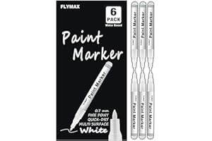FLYMAX White Paint Pen, 6 Pack 0.7mm Acrylic Permanent Marker White Paint Pens for Wood Rock Plastic Leather Glass Stone Metal Canvas Ceramic Marker Extra Very Fine Point Opaque Ink