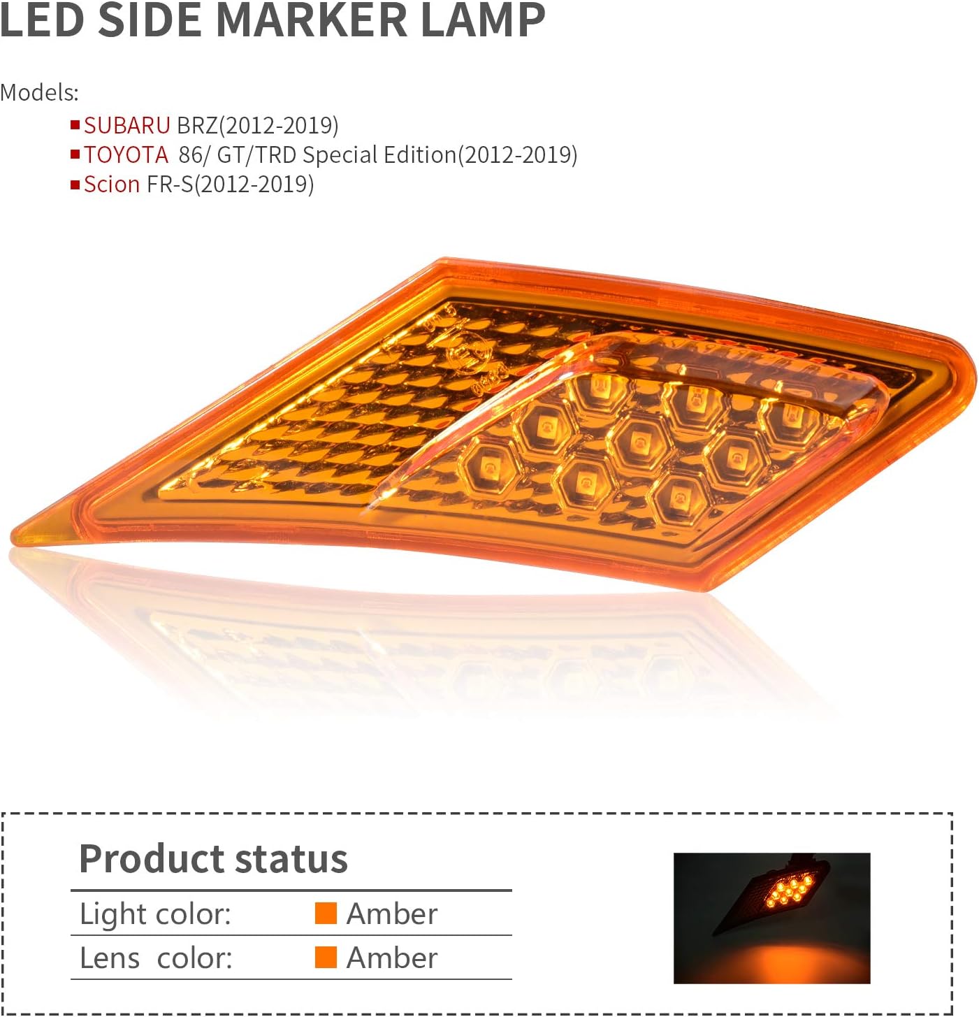 Led Technology ECE Side Marker Lamp For 86 For GT86 For SUBARU BRZ For Scion FR-S 2012-2021(Amber Lens)