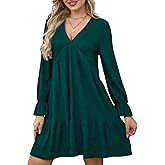 NWFZCCP Women's Fall Long-Sleeve Mini Dress Elegant V-Neck with Ruffled Hem Wedding Guest Dresses
