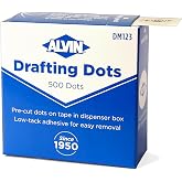 Alvin Drafting Dots &ndash; 500 Pre-Cut 7/8&rdquo; Dots, Low-Tack Adhesive, Clean Removal, Easy Dispenser Box &ndash; Ideal for Drafting, Tracing, and Art Projects