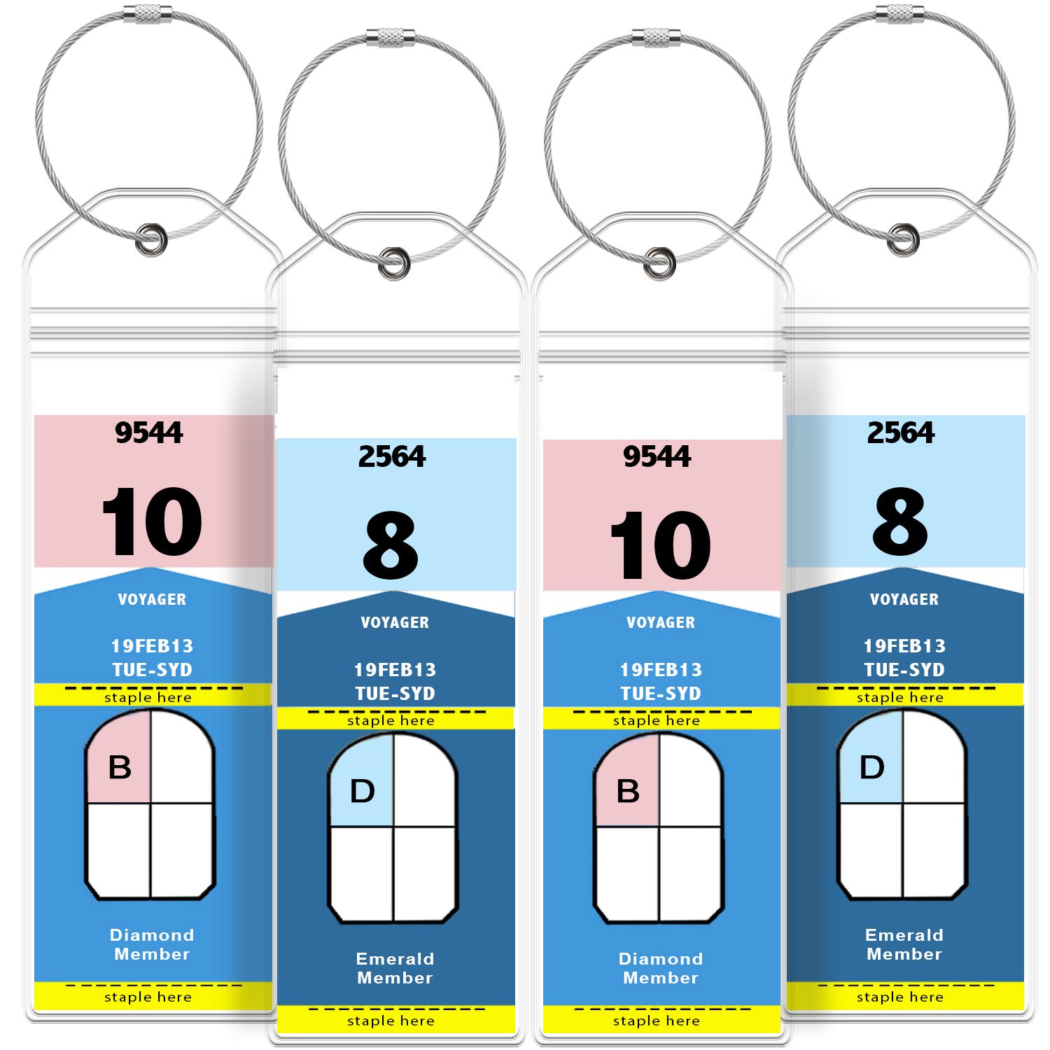 GreatShield Cruise Luggage Tag Holder (4 Pack) Cruise Tag Holder with Zip Seal & Steel Loops, Weather Resistant PVC Pouch for Royal Caribbean and Celebrity Cruise Line