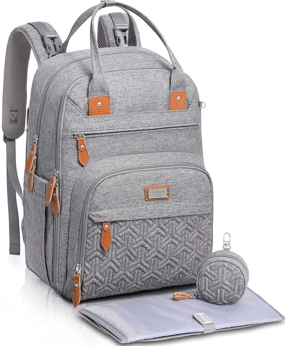 Baby Wickeltasche/Rucksack, Unisex Wickelrucksack Babytasche mit Wickelauflage, Isoliertaschen & Schnullerhalter, WELAVILA - Große Multifunktions-Reiserucksack für Mama & Papa, grau