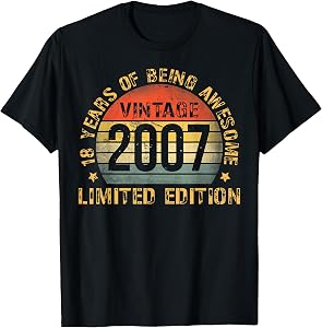 18 Year Old Bday Decorations Men Boy 18yr 2007 18th Birthday T-Shirt