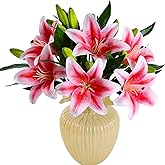 Kimura's Cabin 6Pcs Tiger Lily Artificial Flowers Real Touch Fake Lilies with Stems Plants Faux Bouquet for Wedding Floral Arrangements Home Table Centerpiece Office Decor(Pink)