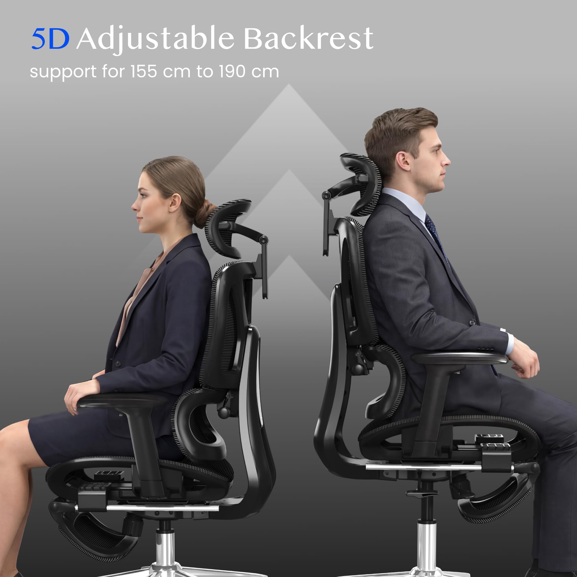 FLEXISPOT Ergonomischer Bürostuhl Schreibtischstuhl mit Fußstütze, 3D-Armlehnen, 3D-Kopfstütze, 5D-Rückenlehne, Atmungsaktiver Sitz Belastbar bis 136 kg Arbeitsstuhl, ErgoX, Dunkelgrau 8