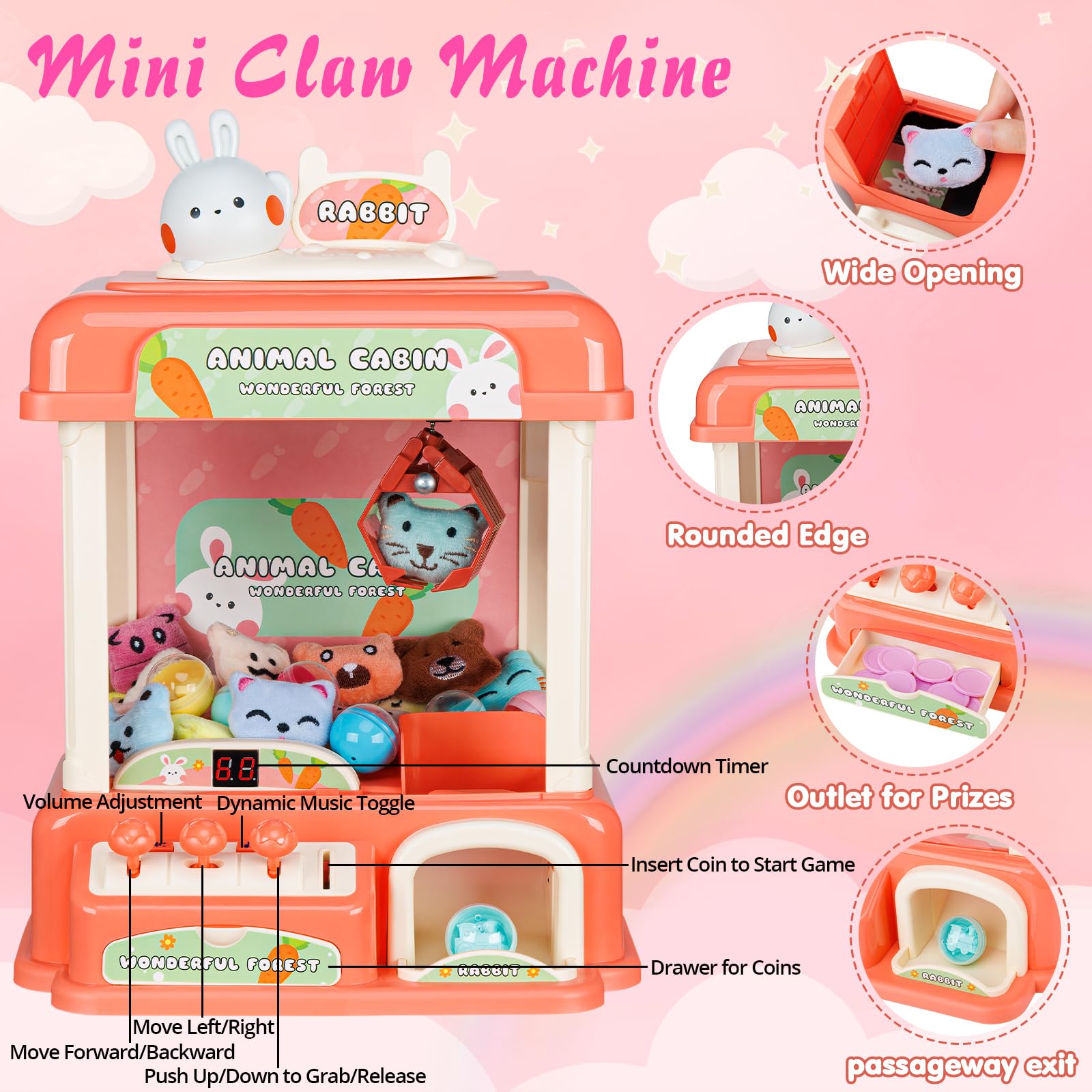 bessome Rabbit Claw Machine for Kids with Mini Prizes|Candy Machine Toys for Ages 8-13 Girls and Adults|Birthday Gifts for 6 7 9 10 12 Years Old