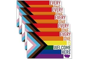 MACLAND 5 PCS Everyone is Welcome Here Progress Pride Flag Sticker,LGBTQ Rainbow Banner Decal for Car Bumper Window Laptop