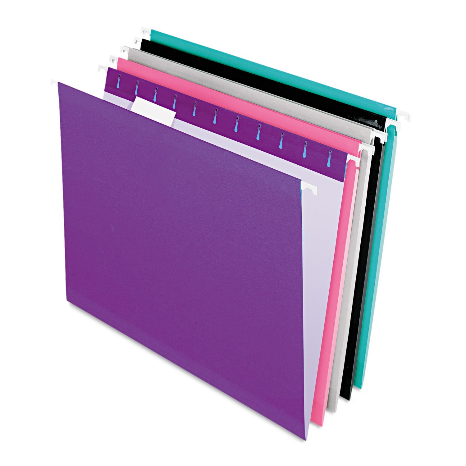 Pendaflex Reinforced Hanging File Folders, Letter Size, 1/5 Cut, Assorted Jewel-Tone Colors, 25/BX (4152 1/5 ASST2)
