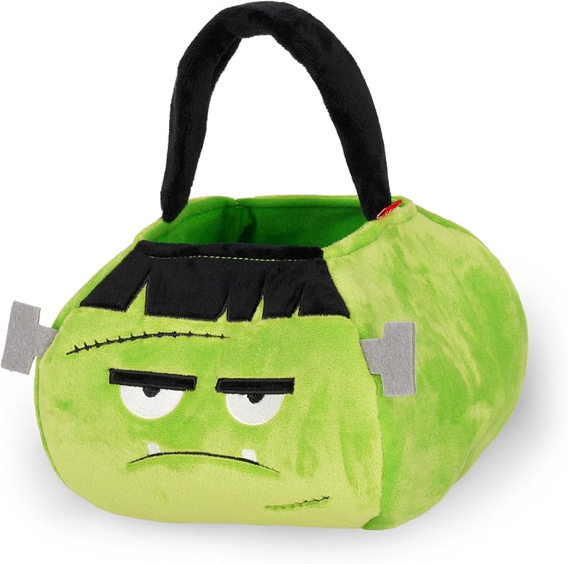 - Saco de Halloween para Doces ou Travessuras, Frankenstein, para doces, tecido dobrável macio, com pega, 20 x 35 x 3 cm