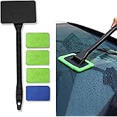 Lecctso Windshield Cleaner, Window Cleaner Tool, Microfiber Window Cleaning Tool with 4 Washable and Reusable Cloth Pad Head & Extended Handle, Car Accessories for windshield Cleaning