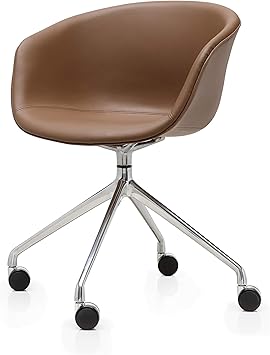 Meelano M26 Scandinavian Office Chair Color Modern Aniline Leather Vegan Leather Or Fabric Upholstery Multipurpose Home Or Work Desk Use Brown Aniline Leather Amazon Ca Office Products