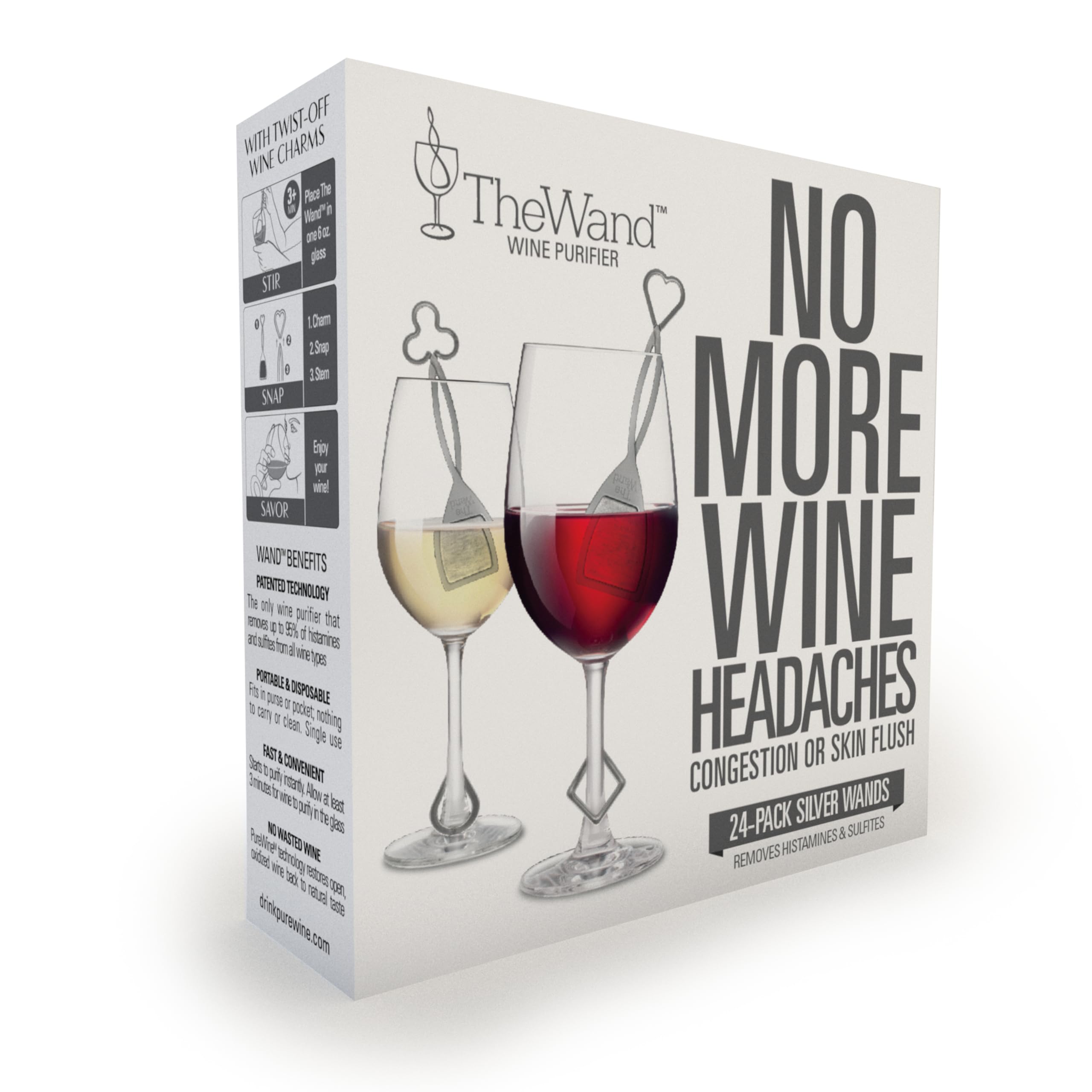 Silver Wine Wands Filter & Purifier by PureWine - (3) Wine Stick Accessories Remove Histamines and sulfites - Great for Gifting, Christmas, Wedding, Present โ image 1