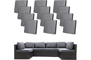 BIETYONE 12Pcs Stretch Patio Cushion Covers Outdoor Cushion Covers,for Outdoor Couch Cushion Covers Replacement,Outdoor Sofa Covers Patio Slipcovers Couch Cover,Washable Furniture Cover (Grey,Cover Only)