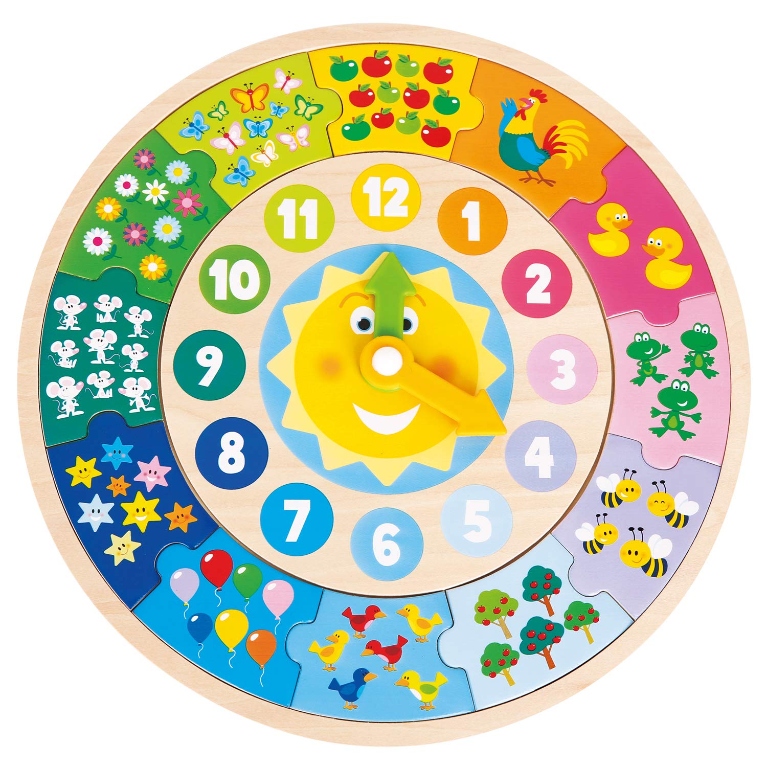 New Classic Toys 18253 Round Puzzle Clock FSC, Multi-Coloured