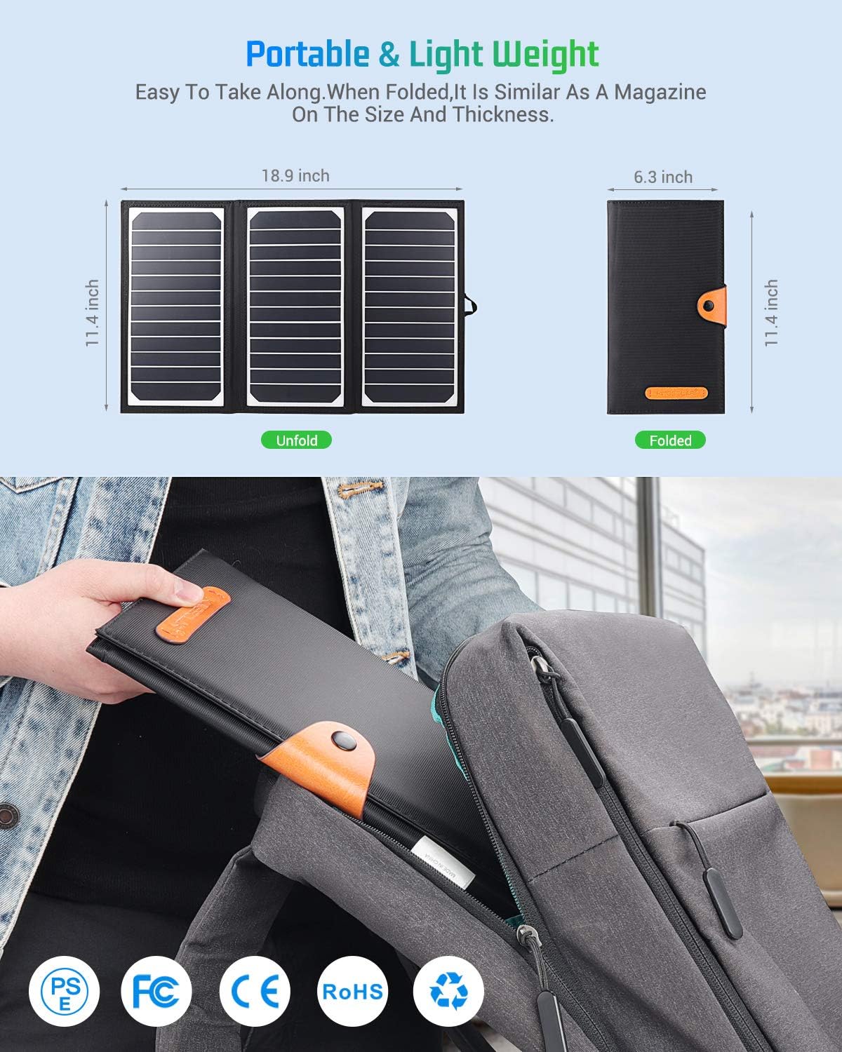 KINGSOLAR Solar Charger 21W Portable Solar Panel Charger with 2 USB Ports, Waterproof Camping Foldable Portable Solar Charger for Cell Phone Tablet GPS iPhone iPad Camera Electronic Device and More: Home Audio & Theater