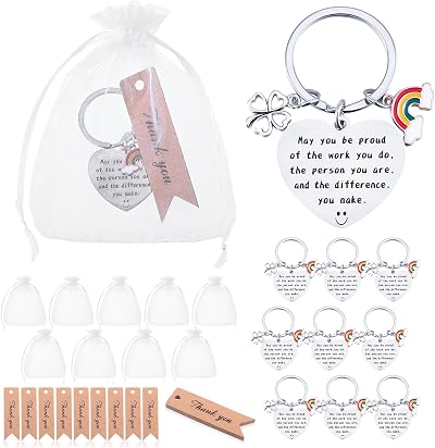 Partideal Thank You Keychain Gifts 10 Pcs Organza Bags & Cards Set