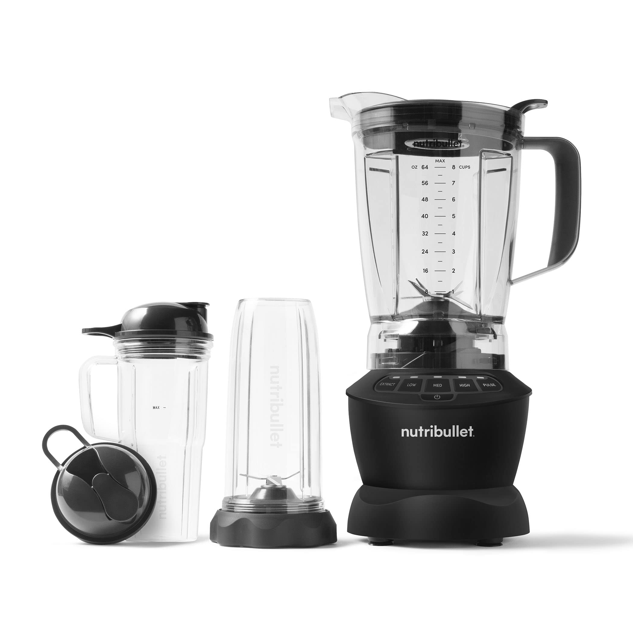Combo de licuadora de tamaño completo Nutribullet de 1200 W, negro mate
