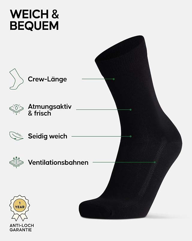 Bambus Socken, Business Socken, Anti-Blasen, 3 & 6 Paar, Schwarz, 39-42