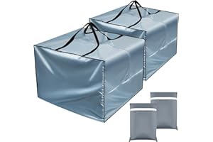 Patelai 2 Pcs Outdoor Patio Cushion Storage Bags, 32 x 32 x 24'' 105 Gallon Moving Bags with Zipper Handles Waterproof Oxford for Christmas Tree Picnic Patio Furniture Pillow Storage (Gray)