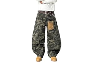 QGRSWBC Mens Baggy Jeans Camouflage Loose Cargo Pants Hip Hop Wide Leg Trousers Mid Waist Skater Jeans